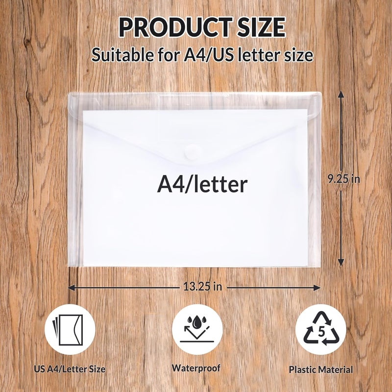 SUNEE 6 Pack Plastic Envelopes, Clear Folders for Document for A4 Letter Size, Poly File Folders with Label Pockets for School Home Office Organizer Work Supplies - Image 3